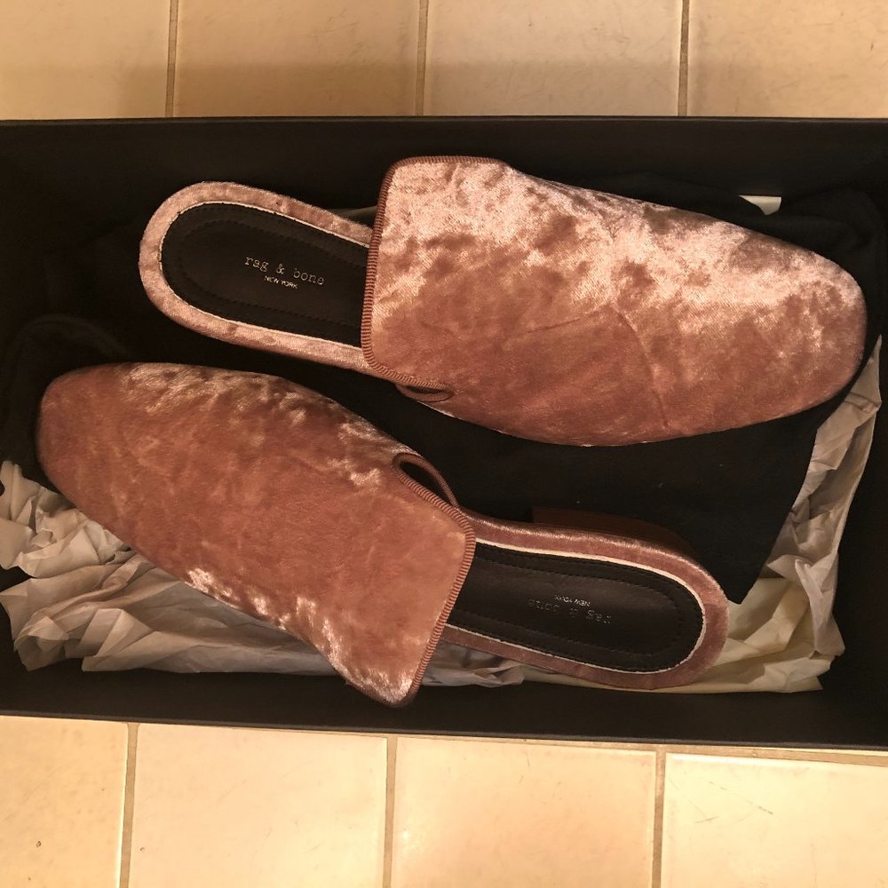 RAG & BONE Round-Toe Velvet Mules